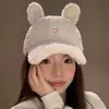 Boné de Baseball Plush Orelha de Coelho Reversível para Mulheres, Chapéu Fofo para Outono e Inverno, Circunferência da Cabeça Grande, Boné Bico de Pato Emagrecedor
