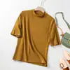 Camiseta con Hilo Mujer 2026 Primavera Otoño Nueva Alta Elasticidad Manga Corta Multicolor Manga Media Corte Ajustado Camiseta de Dama Cuello Redondo Corte Ajustado