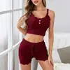 Pijamas Casuales para Mujer, Shorts de Tirantes con Ribete de Encaje, Chicas Sexy Calientes, Moda Rápida, Ropa de Casa para Damas Europeas y Americanas