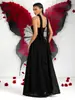 Vestido negro de cuello halter para comercio exterior transfronterizo con detalles de gasa, elegante y con clase, adecuado para organizar cenas, vestido de noche sin tirantes