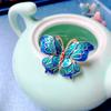 Producto Nuevo Antiguo Mariposa de Aceite Goteando Imitación Azul Quemado Peineta Pequeña para el Cabello Estudiante Femenina Accesorios para el Cabello Hanfu Peineta de Flor Esmaltada Antigua