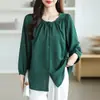 Nueva Blusa de Chifón de Moda para Mujer Talla Grande, Chica Gordita, Holgada, Adelgazante, Cubre la Piel, Cuello Redondo Elegante