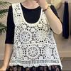 Fairy Hollow Multicolor Praia Crochê Sling Renda Colete Estilo Férias Top Étnico Verão Roupa Exterior Colete Pequeno
