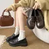 Zapatos de Cuero con Suela Gruesa y Punta Redonda 2026 Nuevos para Primavera/Verano Zapatos Negros para el Trabajo Mocasines Versátiles de Estilo Británico Retro para Mujer
