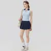 Roupas de yoga transfronteiriças no atacado: Top esportivo com zíper parcial e sutiã embutido, saia de tênis modeladora e conjunto de roupa fitness para mulheres, disponível para dropshipping