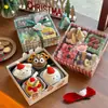 Nueva caja de pastel de cuatro hechizos navideños caja de cuatro felices caja de embalaje transparente portátil decoración de pastel de repostería postre