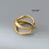Anel de Prata Esterlina S925 Estilo Ins de Camada Dupla com Recorte de Corda Elegante de Alta Qualidade para Dedo Indicador R01263