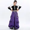 Conjunto de Top Corto Negro para Niñas de Jazz y Pantalones con Múltiples Bolsillos Atuendo Elegante de Jazz para Competencia en Escenario de Niñas