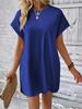 2024 Roupas Femininas de Comércio Exterior Europeu e Americano Amazon Primavera e Verão Cor Sólida Decote Redondo Manga Curta Solta Vestido com Bolso Vestido Sino