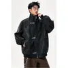 Chaqueta de Cuero PU con Hebilla de Avión Retro Americana para Hombre Talla Grande Holgada Marca de Moda Otoño Desgastada Chaqueta Corta de Trabajo