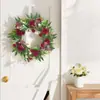 1 pieza de corona de rosa artificial y gypsophila para la puerta principal - una pequeña corona de flores florecientes para el hogar de estilo rural durante todo el año, boda, vacaciones, decoración interior y exterior, verde realista para decoración de primavera, verano, otoño e invierno