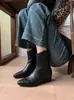 Botines Retro de Cuello V y Punta Cuadrada para Mujer Otoño/Invierno 2026 con Tacón Oculto de 5 cm Botas Vaqueras de Piel Suave con Cremallera Trasera Botas Adelgazantes para Mujer