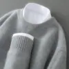 Suéter 100% Lã Pura Masculino Gola Alta Meio Espessa Cor Sólida Pulôver Casual de Negócios Malha Solta Camisa Base Top