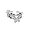 Anillo abierto de circonita con diseño de mariposa de lujo, ligero y superbrillante, exquisito anillo romántico personalizado y de alta gama que combina con todo.