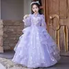 Vestido para Menina Alto Padrão Luxo Leve Nicho Manga Longa Roxo Fantasia Vestido de Daminha para Casamento Lindo Vestido de Apresentação