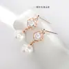 Aretes de Perlas Estilo Coreano Aguja de Plata de Ley 925 Flor Incrustados a Mano con Circonita Aretes Elegantes y de Moda
