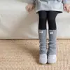 Polainas de algodão Shoeshang para meninas para outono e inverno, meias de lã grossas e quentes, polainas infantis estilo coreano com etiquetas de tecido