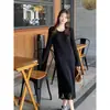 Saia midi franjada bonita popular deste ano outono feminino nova cor bloco listras manga longa solta slim fit