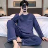 Pijama Masculino de Outono, Tipo Algodão, Manga Longa, Outono 2026, Tamanho Grande, Conjunto de Duas Peças, Roupa de Casa Xadrez, Pode Ser Usado Fora