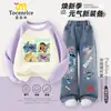 Conjunto de Sudadera con Capucha y Jeans de Dibujos Animados de Stitch Lindo para Niñas Novedades Primavera/Otoño 2027 para Niños Medianos y Mayores