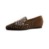 Weiwei Girl 915-1 Mocasines de Terciopelo con Pedrería Francesa para Mujer Suela Plana Altura Oculta Zapatos Individuales Slip-on Zapatos para Conducir