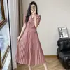 Vestido Plisado con Pedrería Pesada para Mujer, Nuevo Estilo Primavera 2026, Cuello de Solapa, Vestido Juvenil de Moda que Ceñe la Cintura para Eventos Sociales