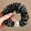 Goma para el pelo estilo coreano de perlas artificiales en azul y marrón para mujer, elástico para coleta baja, alta elasticidad, accesorio para el pelo duradero