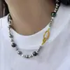 Colar de pérolas redondas Tahidi Zhenduo Ma Shijia com luz forte para mulheres, corrente de colar de suéter nova moda outono e inverno