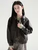 Jaqueta de Couro Estilo Coreano Maillard para Meninas 2026 Outono Novidades Infantis Retro Gola Lapela Solta Peça Superior Outerwear Tendência