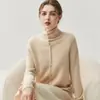 Cardigan de Caxemira com Gola Rolê Dupla Face Outono e Inverno Novo Jaqueta de Tricô de Manga Longa Feminina com Gola Alta e Botões