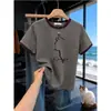 Camiseta Manga Curta Algodão Puro Patchwork Color-Blocking Ombro Reto para Mulheres, Moda Verão 2026 Versátil Estilosa Slim-Fit Camiseta Básica Top