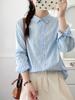 Camisa Listrada Colorida Artística e Fresca de Algodão Puro com Manga Longa para Mulheres, Nova Blusa Casual Versátil Solta para Primavera/Verão