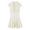 Ropa Europea y Americana de Mujer Transfronteriza, Moda Popular de Aliexpress, Vestido Mini de Seda Jacquard con Textura de Satén, Cuello en V, Manga Corta
