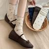 Calcetines de Punto de Media Caña Lisos con Lazo Floral de Otoño e Invierno Calcetines Dulces para Mujeres y Niñas Calcetines de Encaje Calcetines Holgados Grises Retorcidos