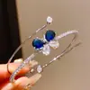 Pulsera Abierta de Tres Capas Flor de Lazo de Circonita de Colores Mariposa Joyería de Moda de Gama Alta de Nicho para Mujeres