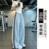 Calça de Trabalho Casual Esportiva Rosa Estilo Americano com Três Listras, Secagem Rápida, para Mulheres, Verão, Fina, Cintura Alta, Emagrecedora, Perna Reta, Perna Larga