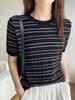Tricô Malha Ajustado Feminino Novo Verão Camiseta Básica Manga Curta Top Pequeno Doce Estilo Sexy Ins Camiseta da Moda