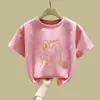 Camiseta de Algodón Puro para Niños con Cuello Redondo Estilosa de Manga Corta Verano Dibujos Animados Blanca de Media Manga Ropa para Niños Top para Niñas y Niños