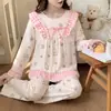 Pijama feminino outono e inverno, conjunto fino de algodão nuvem, roupa de casa, estilo fofo e doce de estudante, coleção primavera e outono 2026