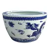 Tanque de Peces Cerámico Azul y Blanco de Jingdezhen para Uso en Hogar y Jardín, Tanque Grande de Loto para Criar Peces, Tanque de Feng Shui, Fabricante de Adornos Atractores de Riqueza