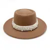Cinto de Pérolas Estilo Hepburn Francês Chapéu de Topo Plano Estilo Dama da Moda Chapéu Preto Retrô Britânico Outono e Inverno para Mulheres
