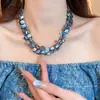 Collar Retro Asimétrico de Concha de Doble Capa con Cuentas Lujo Accesible Cadena de Clavícula Elegante de Gama Alta Collar Versátil de Nicho para Mujeres