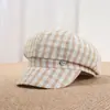 Sombrero octogonal de cuadros finos en blanco y negro retro para mujer, gorra de estilo coreano casual con visera curva, gorra artística tipo pico de pato transpirable y que adelgaza el rostro