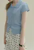 Tricô Miu Polo Gola Boneca Manga Curta Fino Retrô Ombro Direito Lapela Curta Top Elegante Estilo Verão Feminino