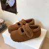 Zapatos de Algodón Mary Janes de Boca Baja con Plataforma y Aumento de Altura Interior con Forro de Piel Sintética para Mujer 2026 Otoño/Invierno Nuevas Llegadas de Punta Cerrada Cálidos con Piel Sintética
