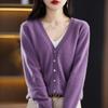 100 pura lã fina malha cardigan mulheres curto V-neck primavera e outono nova cor pura camisola de caxemira camisa de fundo desgaste exterior