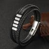 Pulsera de cuero de acero inoxidable de estilo europeo y americano de Amazon para hombre, hecha a mano, línea de automóviles, pulsera de acero de titanio tejido multicapa