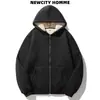 Jaqueta corta-vento de fleece pesado com forro sherpa para outono e inverno, moletom com capuz unissex, caimento solto, cardigã com ombros caídos