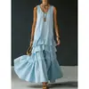 Tienda Independiente Amazon 2026 Verano Nuevo Transfronterizo Dobladillo Grande Sin Mangas Color Sólido Vestido Suelto para Mujer
