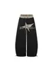 Pantalones de chándal Retro Americano de Felpa con Estampado de Leopardo y Estrellas Bordados de Corte Limpio Pierna Ancha Curva para Hombres y Mujeres